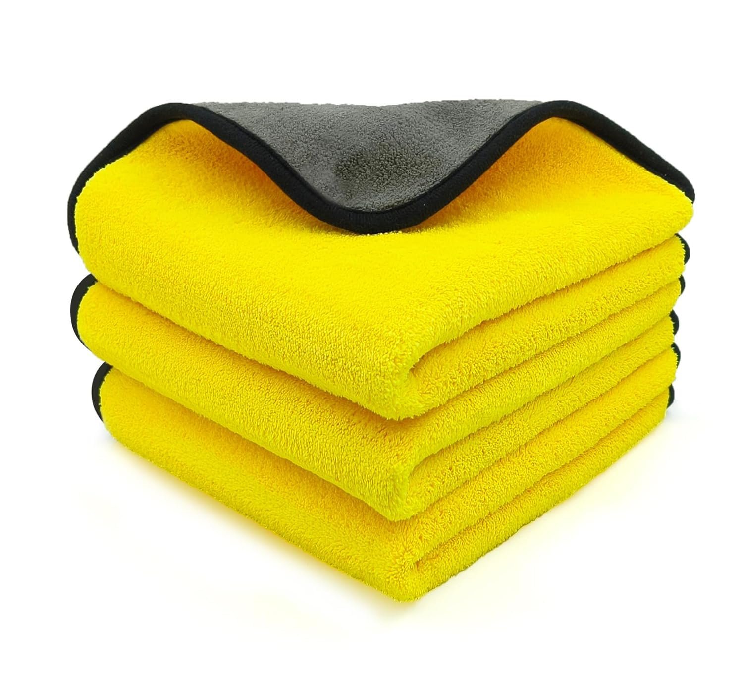 71BRzCbkTZL._SL1500_ KANGAROO Multipurpose Microfiber Cloth, 40 x 40 cm, 600 GSM, Pack of 3, Yellow/Grey - Image 1