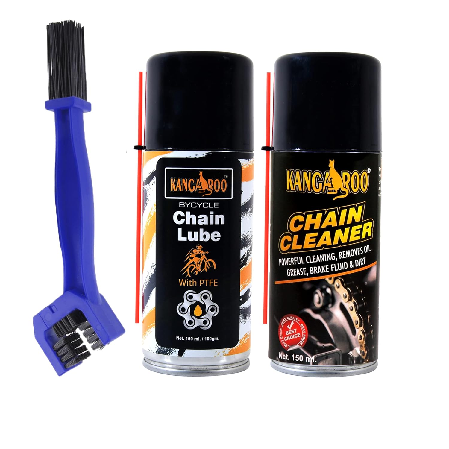 71CkWNKBcLL._SL1500_ Kangaroo Bicycle Chain Lube & Cleaner 150ml with PTFE + Brush – Dry Finish - Image 1