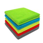 KANGAROO Microfiber Cloth Multicolor Pack of 5-40x40 cm, 350 GSM, Lint-Free, Streak-Free Multipurpose Towel for Automotive Microfibre Towels for Car Bike Cleaning Polishing Washing & Detailing