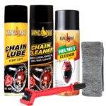 Kangaroo with Chain Lube 500 ml, Chain Cleaner 500 ml, Helmet Cleaner 200 ml,Chain Cleaning Brush and Microfibre Cloth, (Motorcycle Chain Maintenance Kit) (All in one Solution Kit)