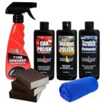 Kangaroo® New Car Care Kit Tyre Dresser 300 ml, Car Polish, Dashboard Polish, Scratch Remover 200 ml Each 3 Foam Applicator and 1 Micro Fiber Towel