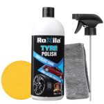 TYRE POLISH (1liter) with MICROFIBER CLOTH for Car and Bikes Long lasting Result with Long lasting Protection Super Black Shine for Rubber, Plastic Parts, Dullness, Non Greasy