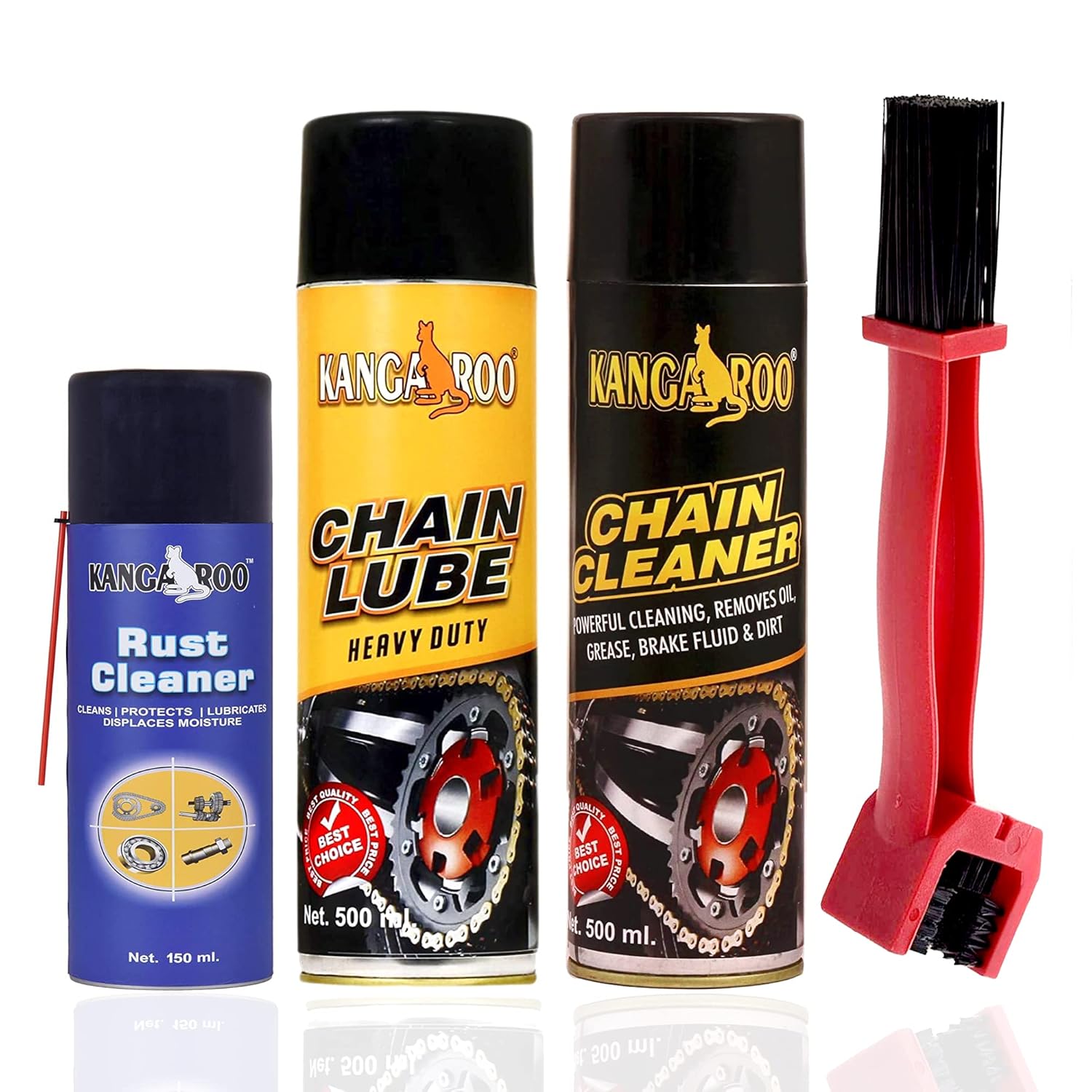 81NYnHTugzL._SL1500_ Kangaroo® Chain Lube, Chain Cleaner 500 ML With Rust Remover 150 ML and Chain Cleaner Brush (Large Pack) - Image 1