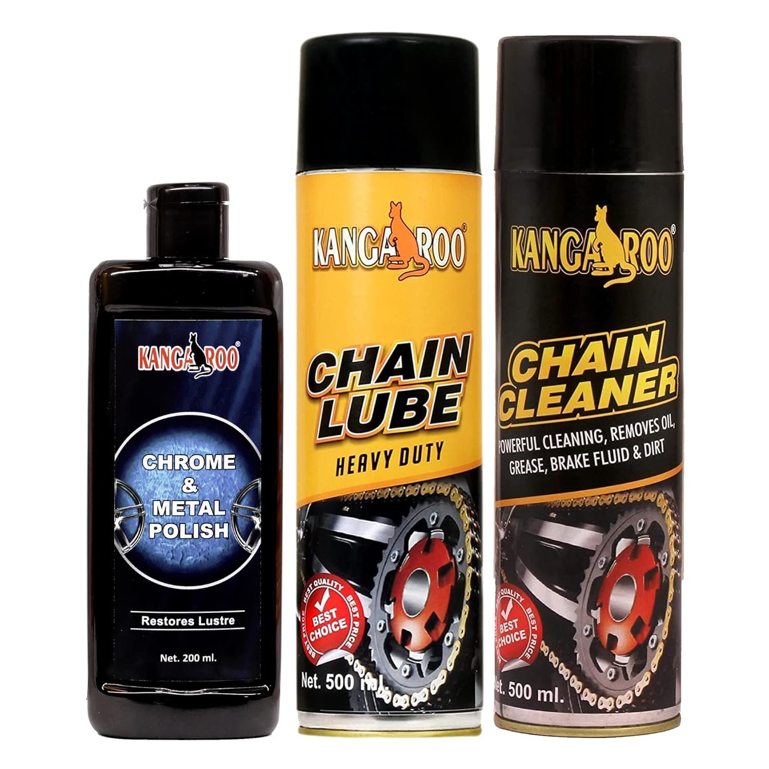81RW8MH4HCL._SL1500_ Kangaroo Chain Lube & Cleaner 500ml + Chrome Polish 200ml Combo - Image 1
