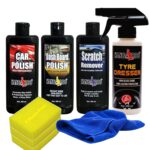 KANGAROO Car Care Kit (Tyre Dresser + Car Polish + Dashboard Polish + Scratch Remover) with 3 Sponge and 1 Micro Fiber Towel Total Your Car Care Pack