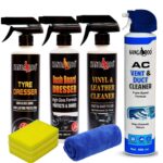 Kangaroo® Premium Car Care Kit Include (Dashboard Dresser + Tyre Dresser + Vinyl Leather Cleaner + AC Vent & Duct Cleaner) 400 ML Each Save Your TIME and Money to FIND Separately